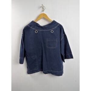 MARNI Woman’s Navy Boat Neck Short Sleeve Top Size 42 Pink Stitching ￼